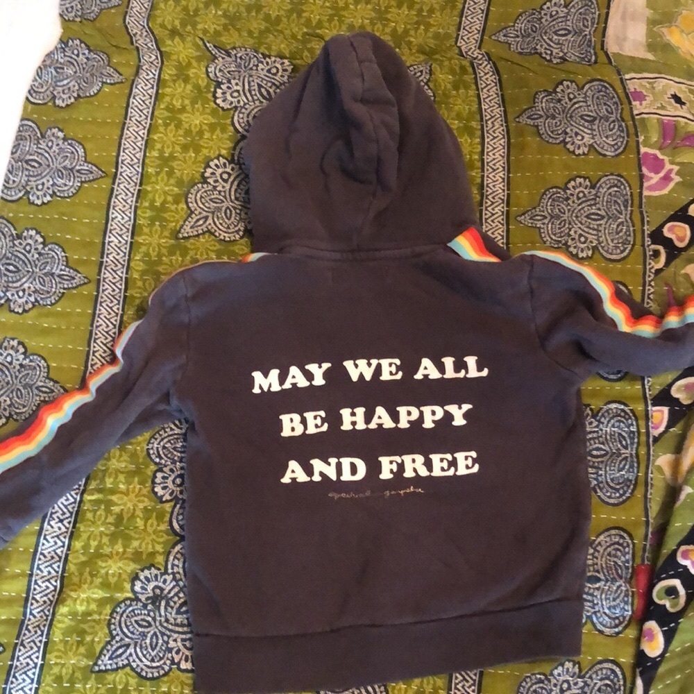Spiritual gangster rainbow sleeve hooded sweatshirt ~ modified for ease